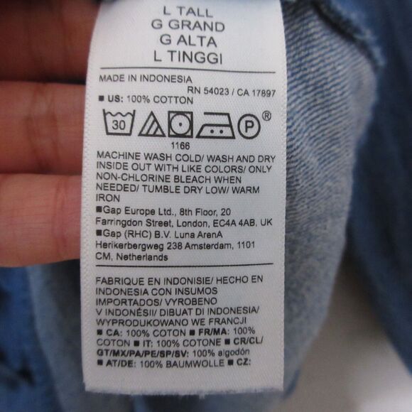 Old Navy Top Women Large Tall Blue Chambray Cotton Button Up Ruffle‎ Collar - Picture 5 of 12